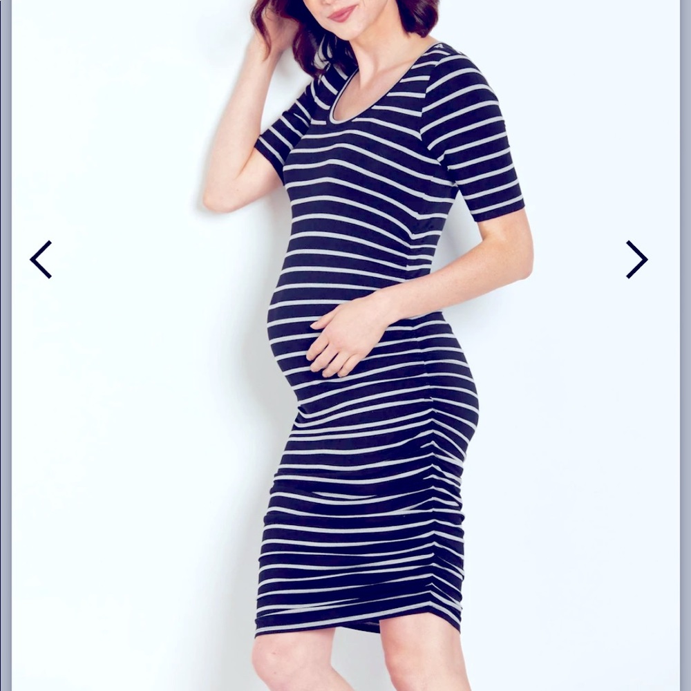 Motherhood Maternity Americana Side Ruched Scoop Neck Tshirt Maternity Dress - S